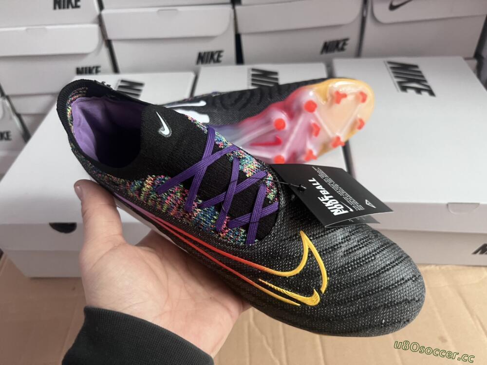 Unisex Nike Phantom GX Elite FG Firm Ground Low-Tops Football Boots - Black/Purple/Rainbow