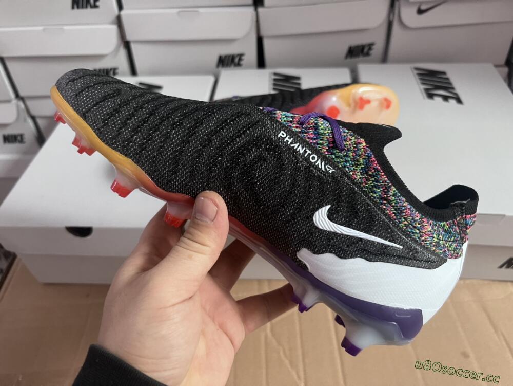 Unisex Nike Phantom GX Elite FG Firm Ground Low-Tops Football Boots - Black/Purple/Rainbow
