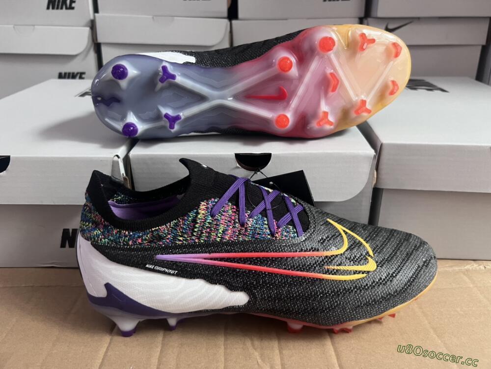Unisex Nike Phantom GX Elite FG Firm Ground Low-Tops Football Boots - Black/Purple/Rainbow