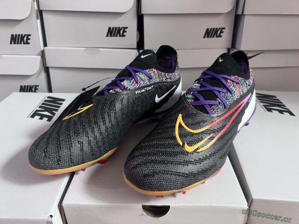 Unisex Nike Phantom GX Elite FG Firm Ground Low-Tops Football Boots - Black/Purple/Rainbow