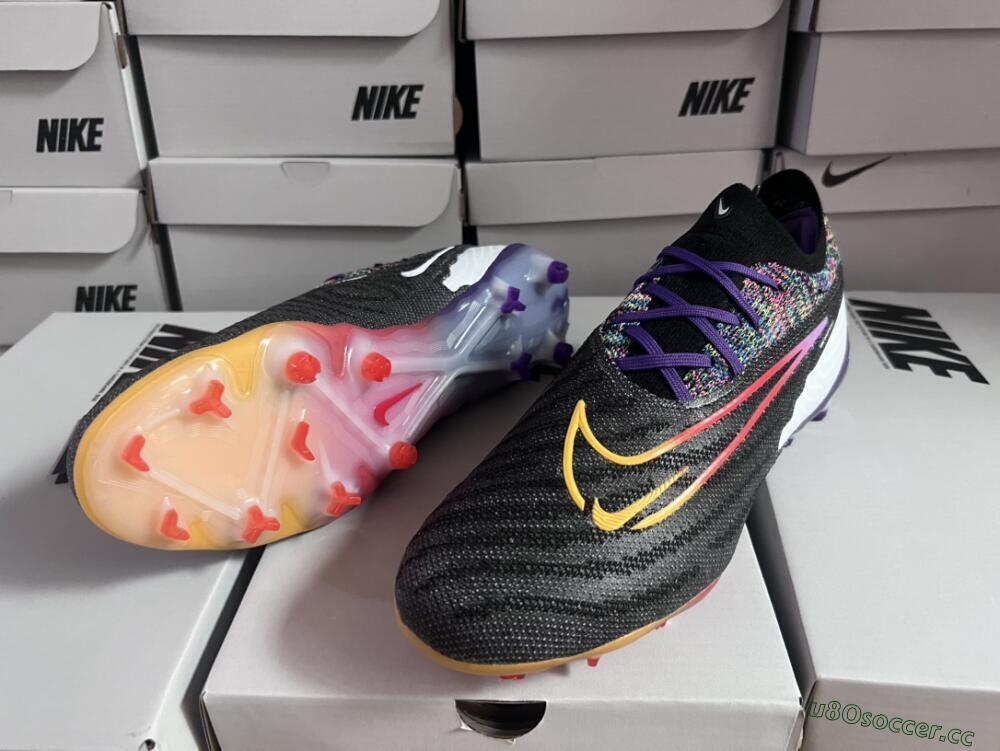 Unisex Nike Phantom GX Elite FG Firm Ground Low-Tops Football Boots - Black/Purple/Rainbow