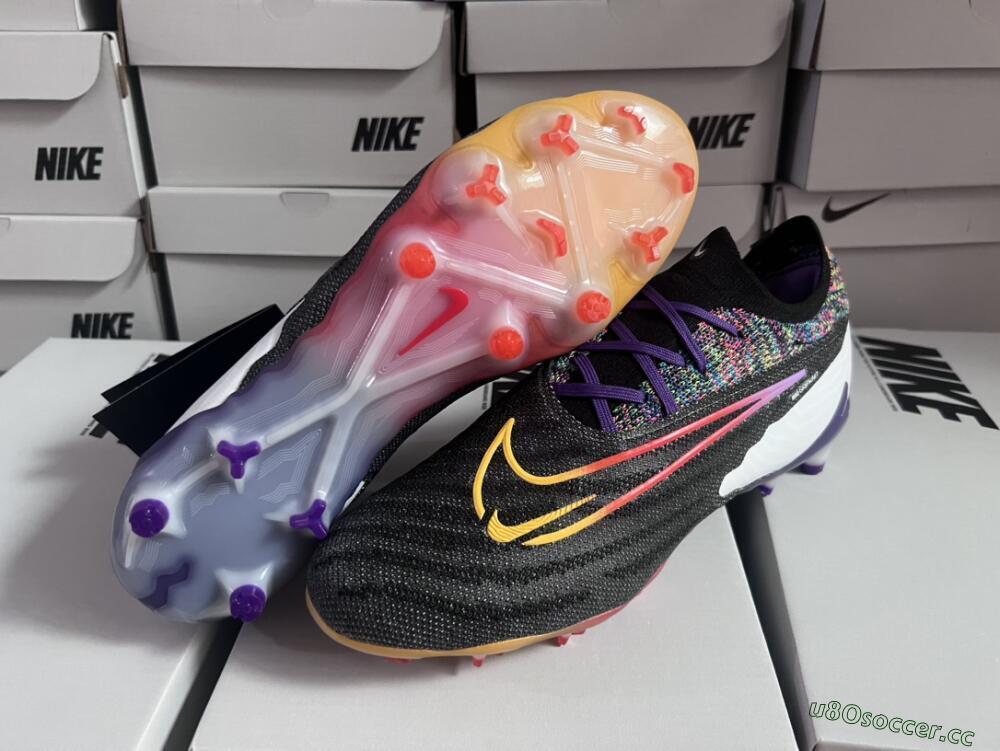 Unisex Nike Phantom GX Elite FG Firm Ground Low-Tops Football Boots - Black/Purple/Rainbow
