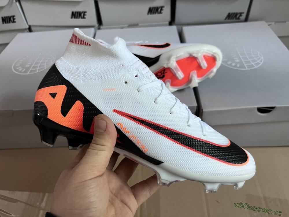 Unisex Nike Air Zoom Mercurial Superfly 9 Elite FG Firm Ground High-Tops Football Boots - White/Orange/Black