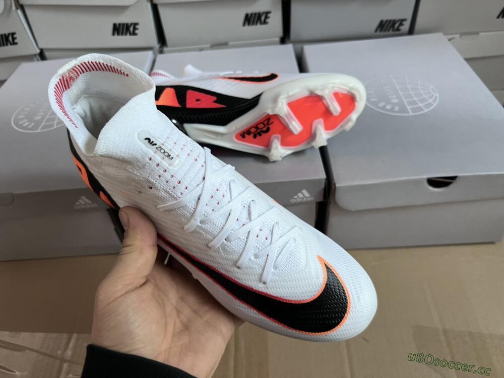 Unisex Nike Air Zoom Mercurial Superfly 9 Elite FG Firm Ground High-Tops Football Boots - White/Orange/Black