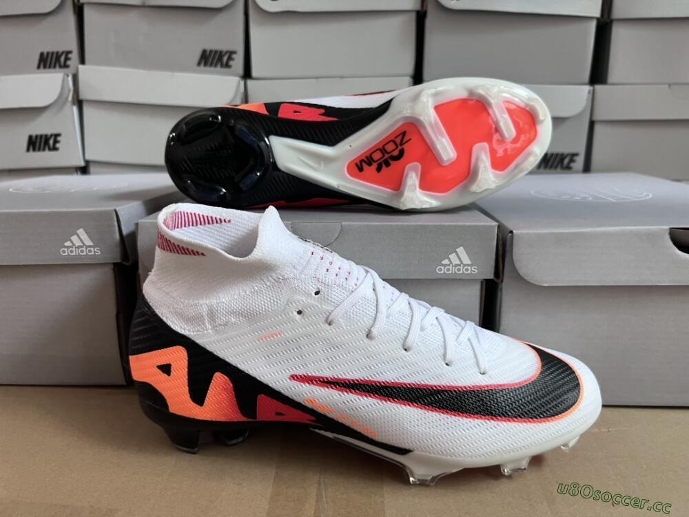 Unisex Nike Air Zoom Mercurial Superfly 9 Elite FG Firm Ground High-Tops Football Boots - White/Orange/Black