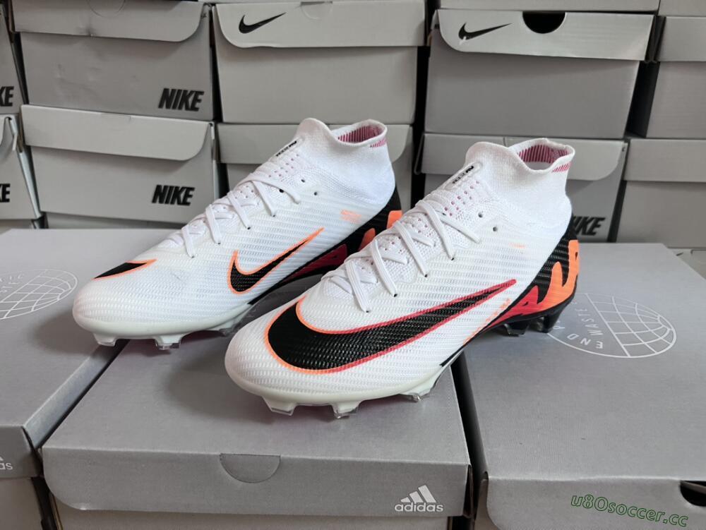 Unisex Nike Air Zoom Mercurial Superfly 9 Elite FG Firm Ground High-Tops Football Boots - White/Orange/Black