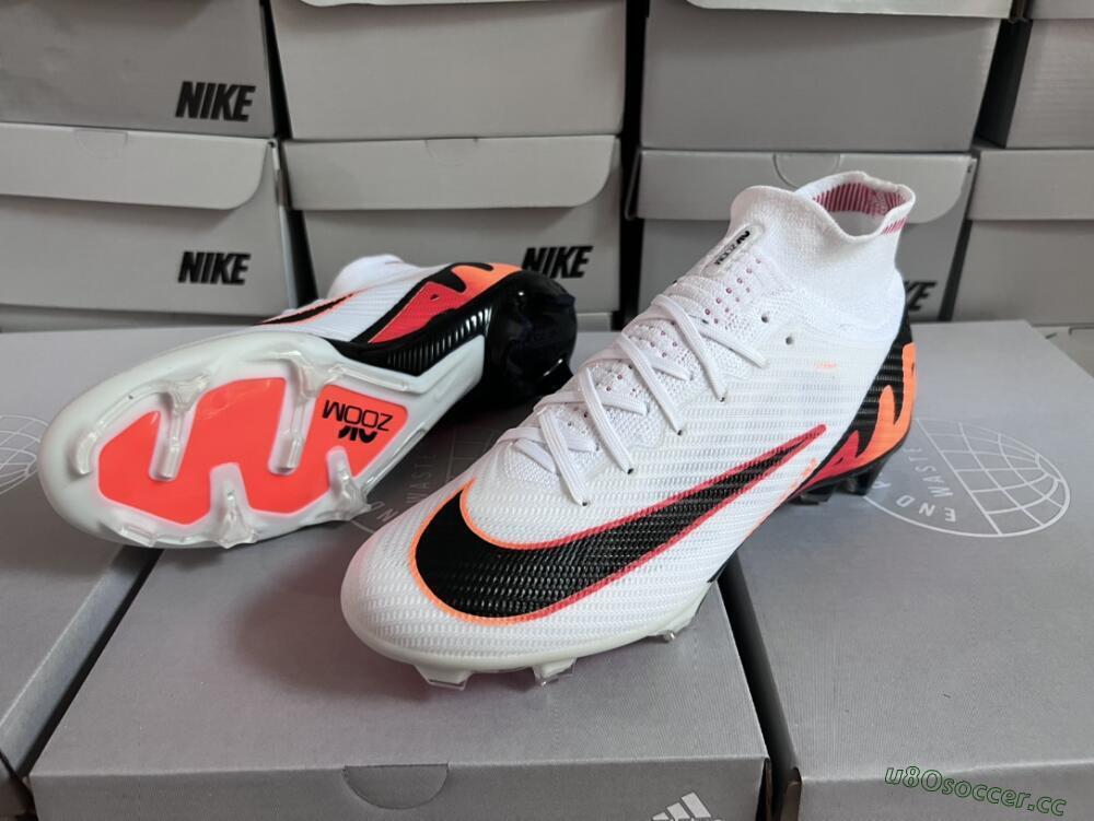 Unisex Nike Air Zoom Mercurial Superfly 9 Elite FG Firm Ground High-Tops Football Boots - White/Orange/Black