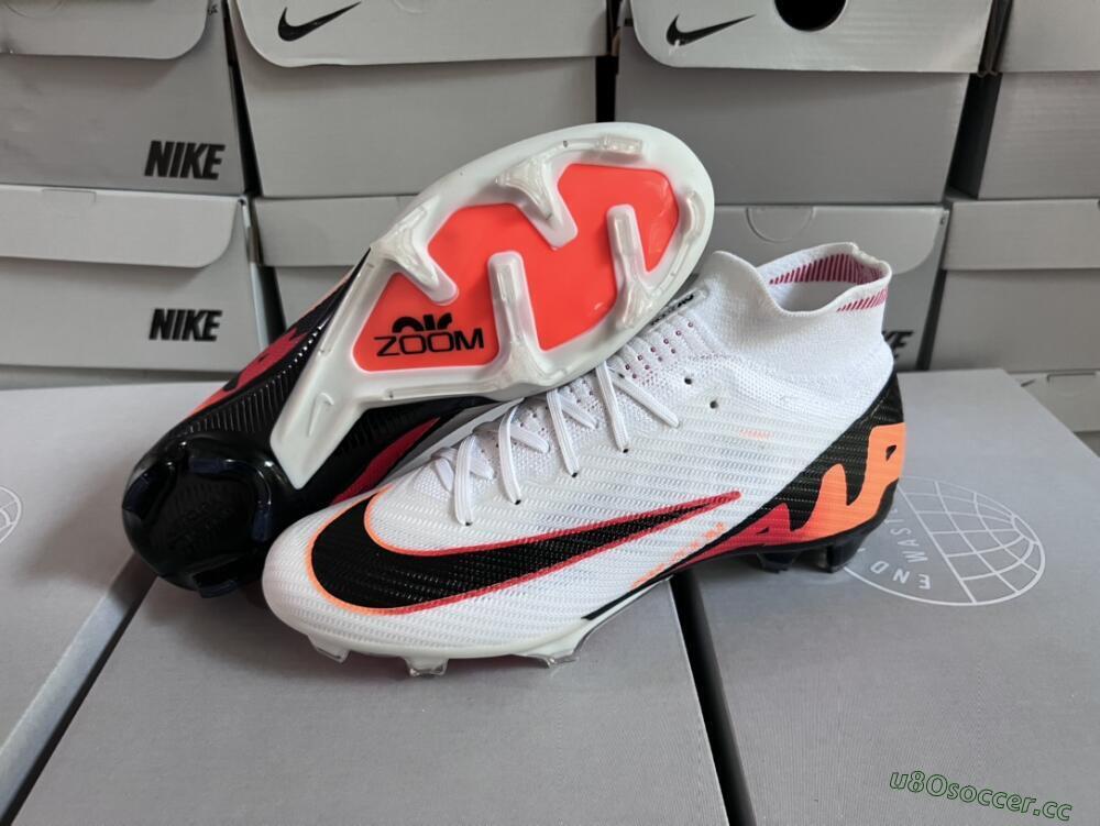 Unisex Nike Air Zoom Mercurial Superfly 9 Elite FG Firm Ground High-Tops Football Boots - White/Orange/Black