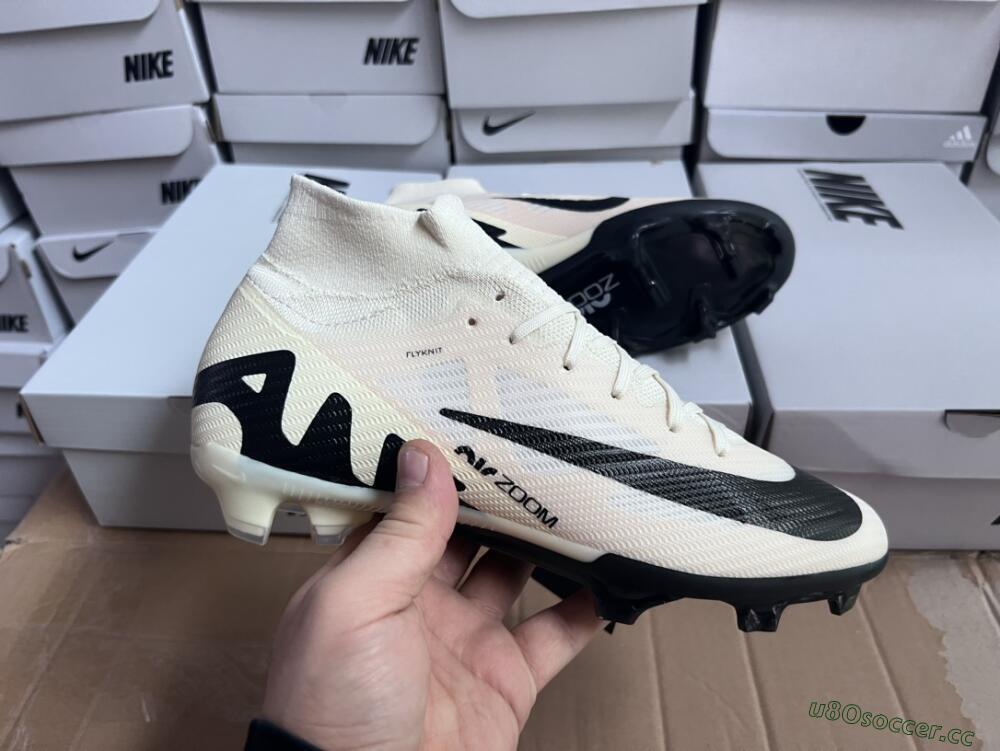 Unisex Nike Air Zoom Mercurial Superfly 9 Elite FG Firm Ground High-Tops Football Boots - Beige/Black