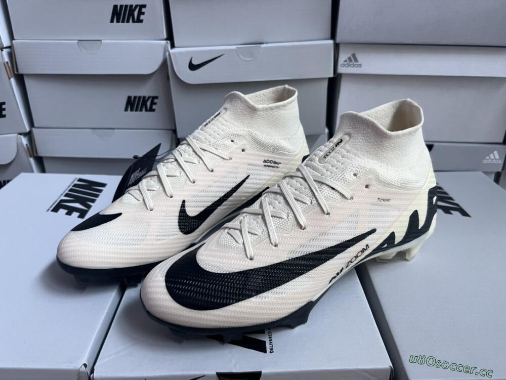 Unisex Nike Air Zoom Mercurial Superfly 9 Elite FG Firm Ground High-Tops Football Boots - Beige/Black