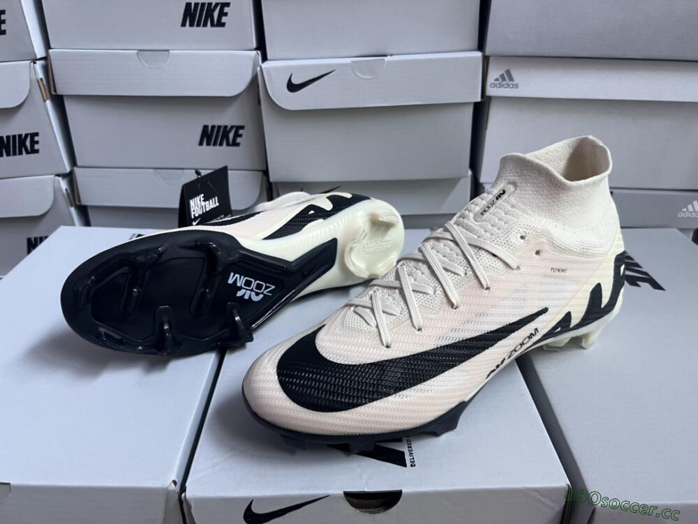 Unisex Nike Air Zoom Mercurial Superfly 9 Elite FG Firm Ground High-Tops Football Boots - Beige/Black