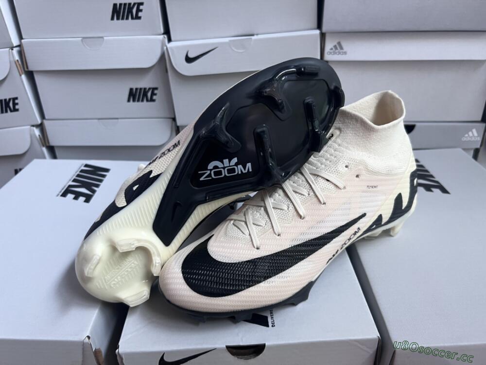 Unisex Nike Air Zoom Mercurial Superfly 9 Elite FG Firm Ground High-Tops Football Boots - Beige/Black