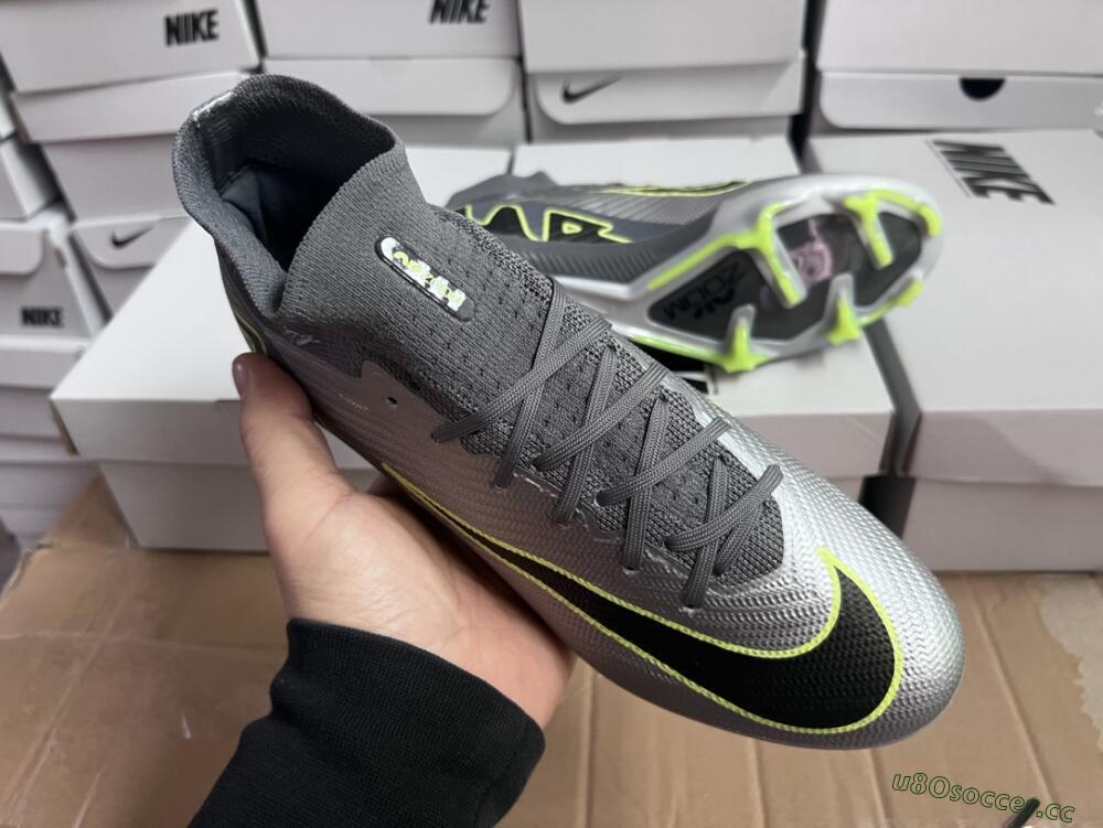 Unisex Nike Air Zoom Mercurial Superfly 9 Elite FG Firm Ground High-Tops Football Boots - Silver/Grey/Green
