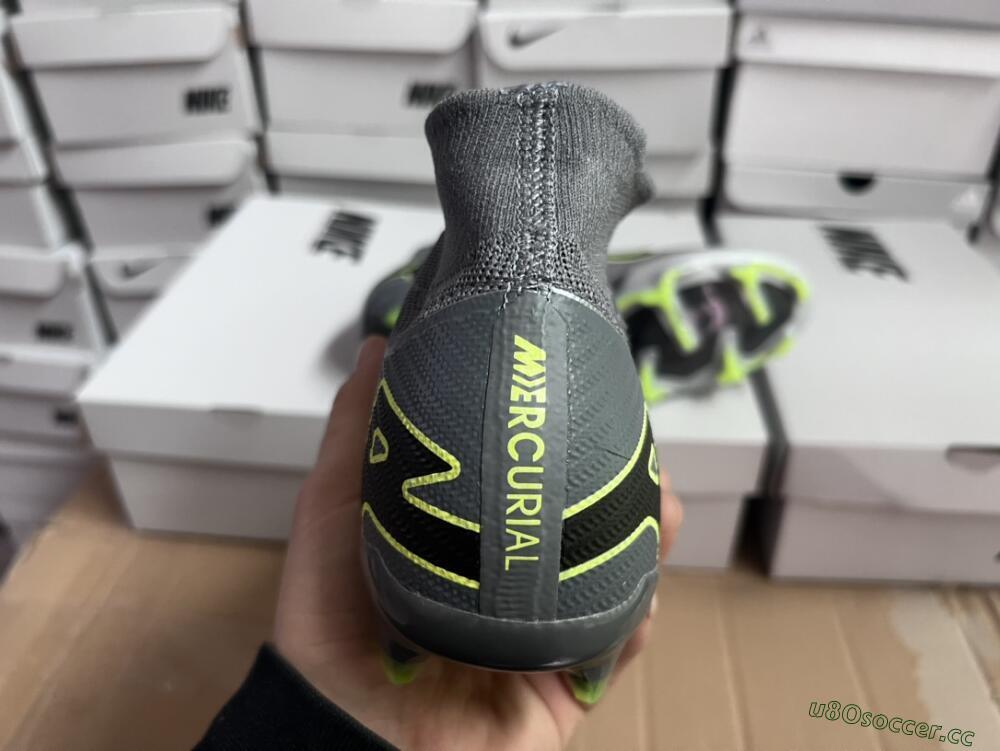 Unisex Nike Air Zoom Mercurial Superfly 9 Elite FG Firm Ground High-Tops Football Boots - Silver/Grey/Green