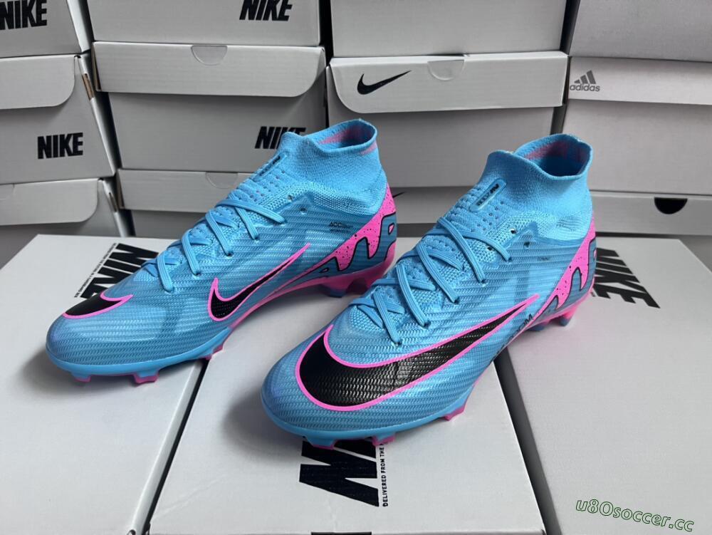 Unisex Nike Air Zoom Mercurial Superfly 9 Elite FG Firm Ground High-Tops Football Boots - Blue/Pink/Black