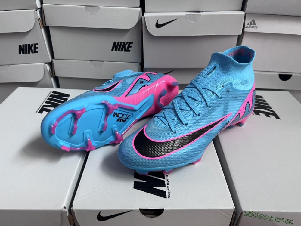 Unisex Nike Air Zoom Mercurial Superfly 9 Elite FG Firm Ground High-Tops Football Boots - Blue/Pink/Black