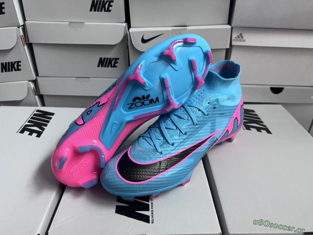 Unisex Nike Air Zoom Mercurial Superfly 9 Elite FG Firm Ground High-Tops Football Boots - Blue/Pink/Black