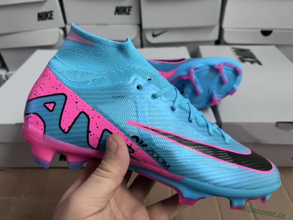 Unisex Nike Air Zoom Mercurial Superfly 9 Elite FG Firm Ground High-Tops Football Boots - Blue/Pink/Black