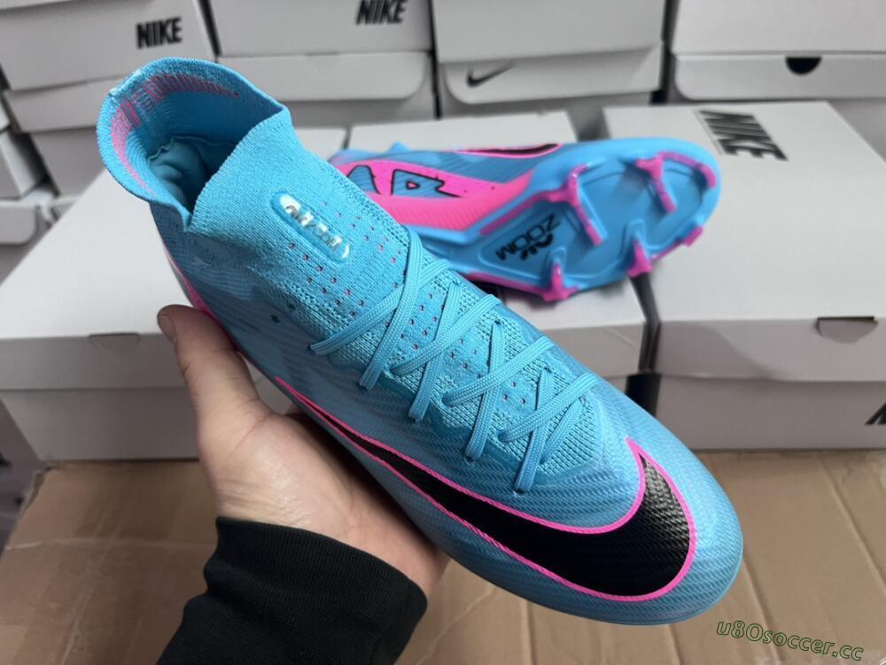 Unisex Nike Air Zoom Mercurial Superfly 9 Elite FG Firm Ground High-Tops Football Boots - Blue/Pink/Black
