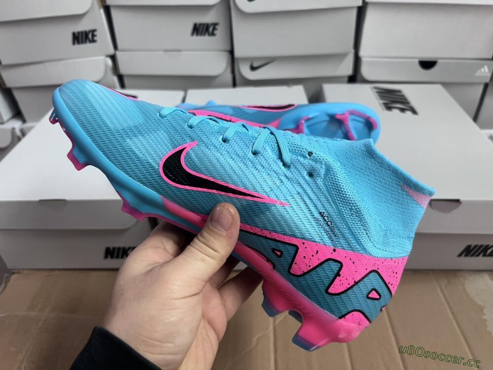 Unisex Nike Air Zoom Mercurial Superfly 9 Elite FG Firm Ground High-Tops Football Boots - Blue/Pink/Black