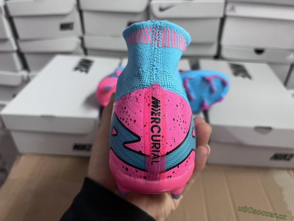 Unisex Nike Air Zoom Mercurial Superfly 9 Elite FG Firm Ground High-Tops Football Boots - Blue/Pink/Black