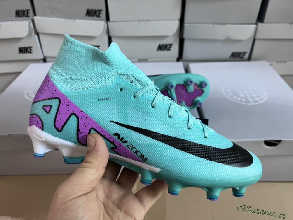 Unisex Nike Air Zoom Mercurial Superfly 9 Elite AG Artificial Grass High-Tops Football Boots - Jade/Purple/Black
