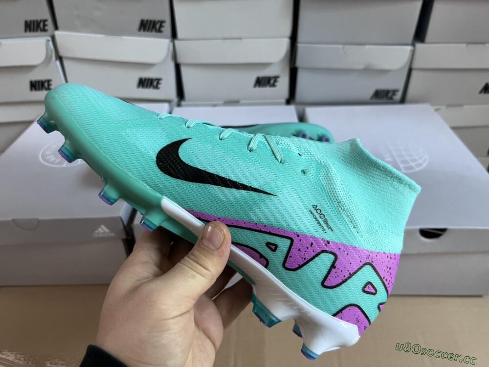 Unisex Nike Air Zoom Mercurial Superfly 9 Elite AG Artificial Grass High-Tops Football Boots - Jade/Purple/Black