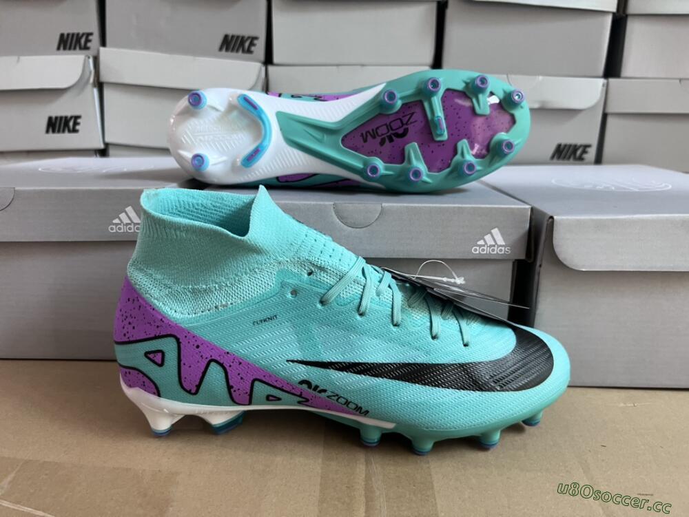 Unisex Nike Air Zoom Mercurial Superfly 9 Elite AG Artificial Grass High-Tops Football Boots - Jade/Purple/Black