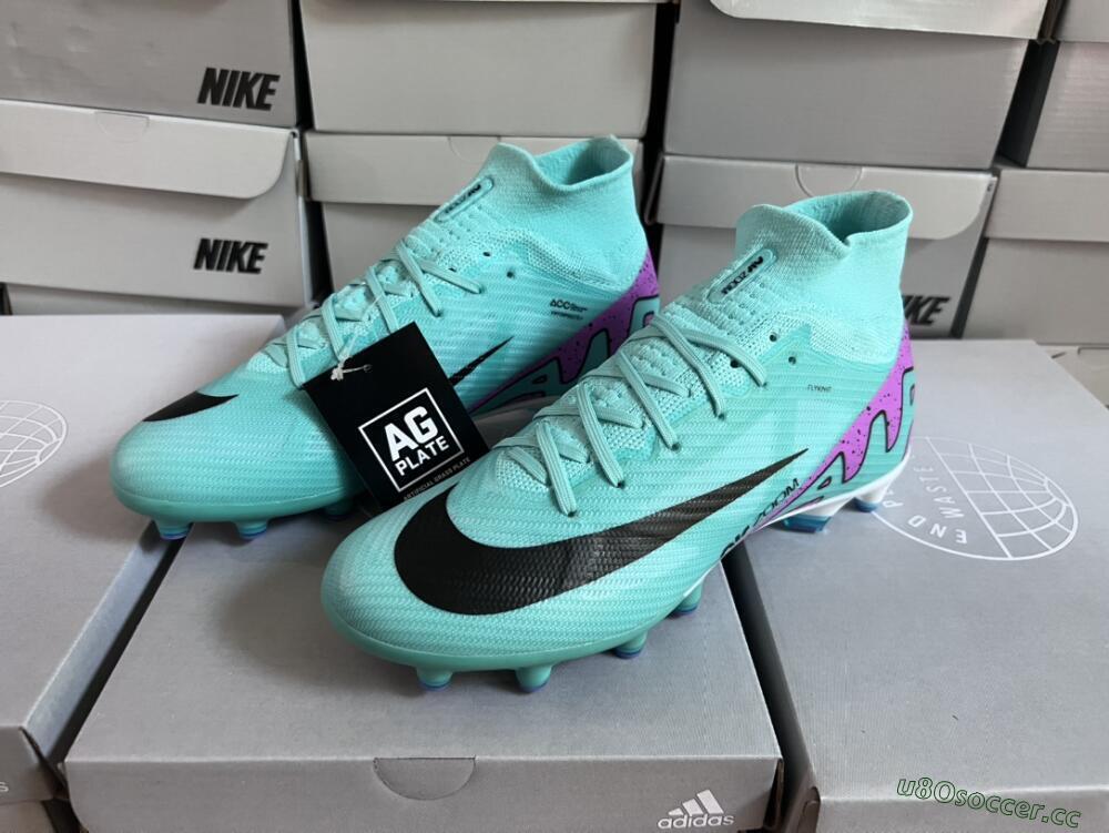 Unisex Nike Air Zoom Mercurial Superfly 9 Elite AG Artificial Grass High-Tops Football Boots - Jade/Purple/Black