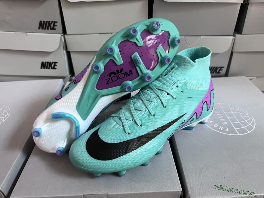 Unisex Nike Air Zoom Mercurial Superfly 9 Elite AG Artificial Grass High-Tops Football Boots - Jade/Purple/Black