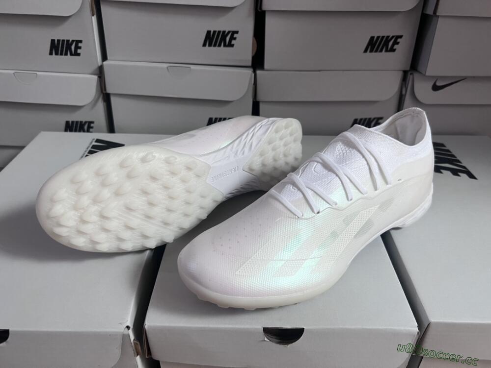 Men's Adidas X Crazyfast.1 TF Artificial Turf Low-Tops Football Shoes - White/Silver