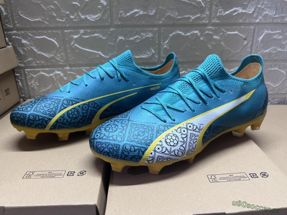 Men's Puma Ultra Ultimate FG Firm Ground Low-Tops Football Boots - Jade/White/Yellow