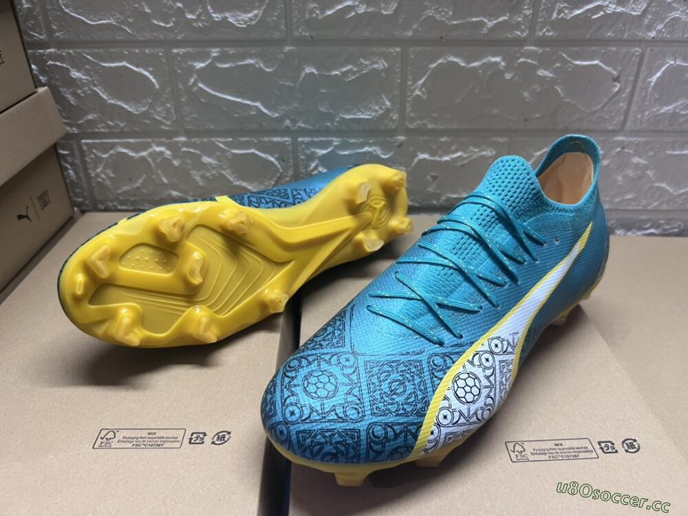 Men's Puma Ultra Ultimate FG Firm Ground Low-Tops Football Boots - Jade/White/Yellow