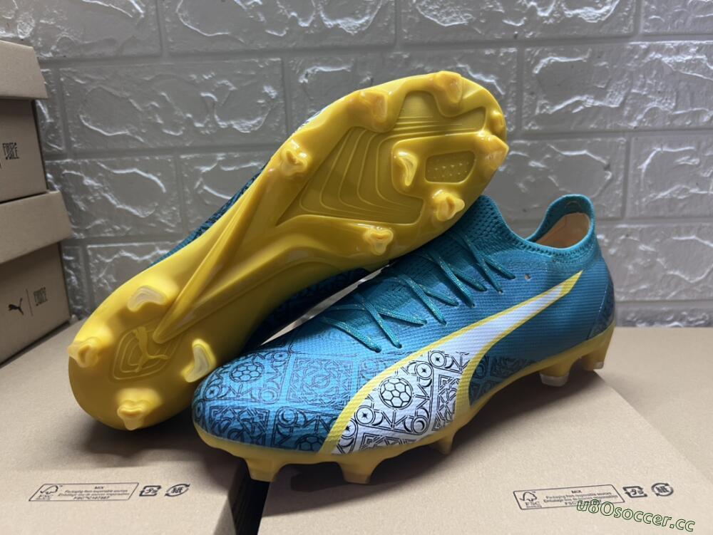 Men's Puma Ultra Ultimate FG Firm Ground Low-Tops Football Boots - Jade/White/Yellow