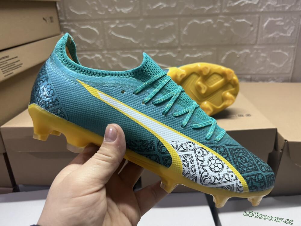 Men's Puma Ultra Ultimate FG Firm Ground Low-Tops Football Boots - Jade/White/Yellow