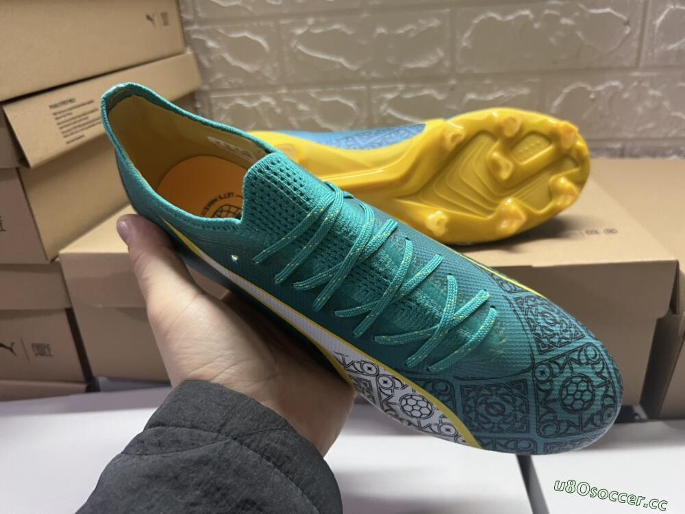 Men's Puma Ultra Ultimate FG Firm Ground Low-Tops Football Boots - Jade/White/Yellow