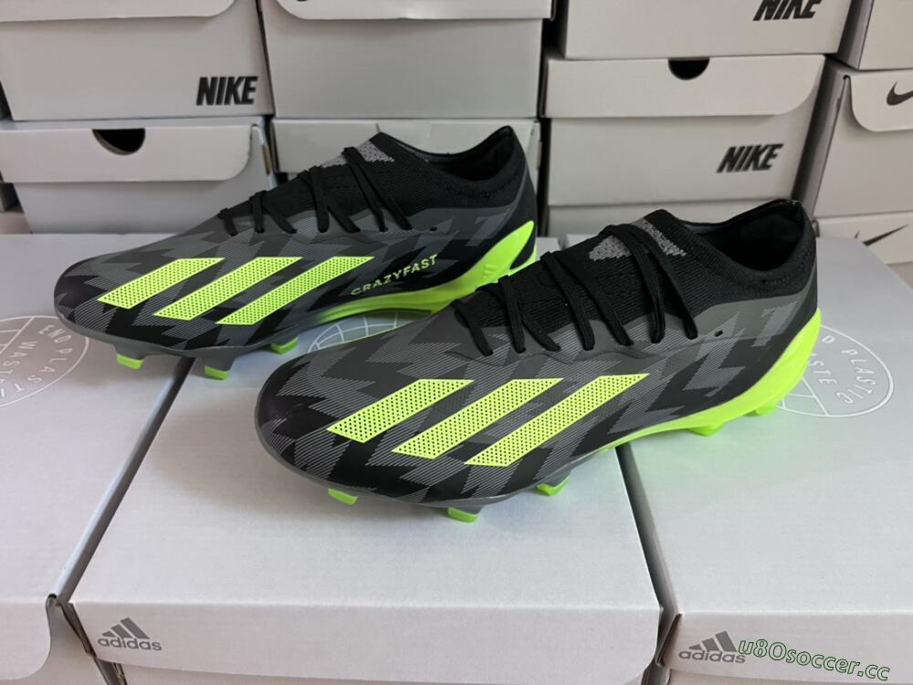 Men's Adidas x Crazyfast.1 FG Firm Ground Low-Tops Football Boots - Black/Green
