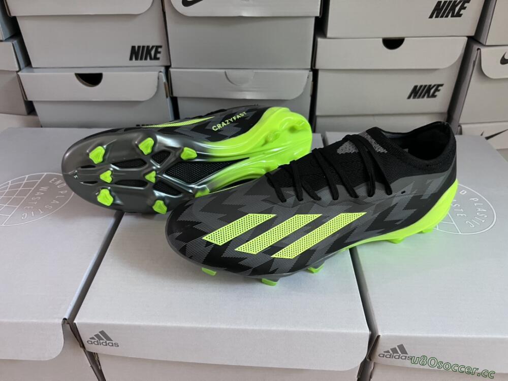 Men's Adidas x Crazyfast.1 FG Firm Ground Low-Tops Football Boots - Black/Green