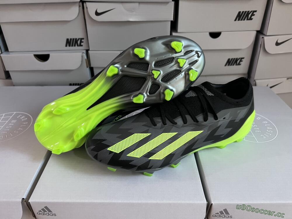 Men's Adidas x Crazyfast.1 FG Firm Ground Low-Tops Football Boots - Black/Green