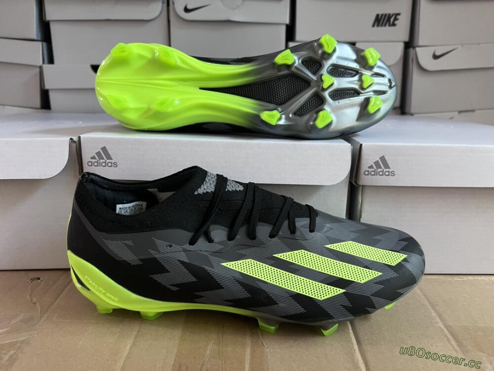 Men's Adidas x Crazyfast.1 FG Firm Ground Low-Tops Football Boots - Black/Green