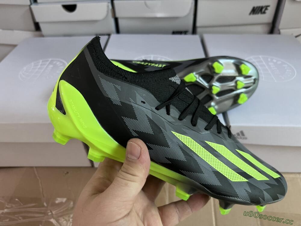 Men's Adidas x Crazyfast.1 FG Firm Ground Low-Tops Football Boots - Black/Green