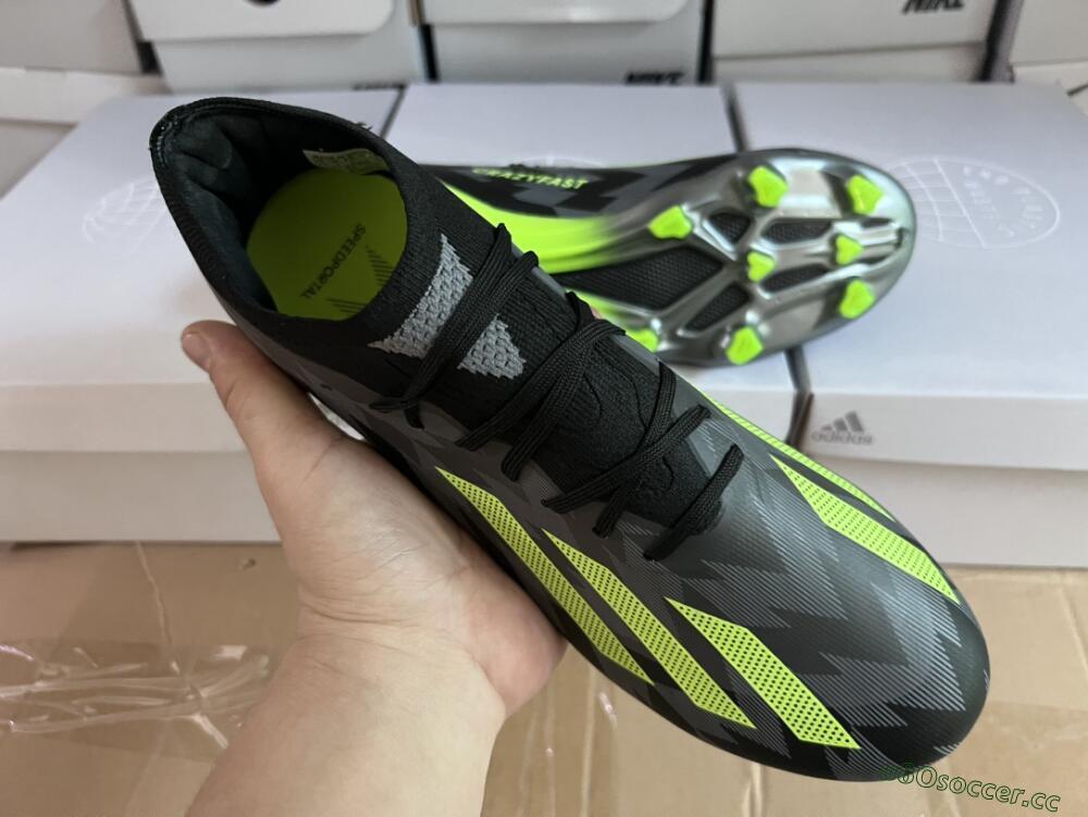 Men's Adidas x Crazyfast.1 FG Firm Ground Low-Tops Football Boots - Black/Green