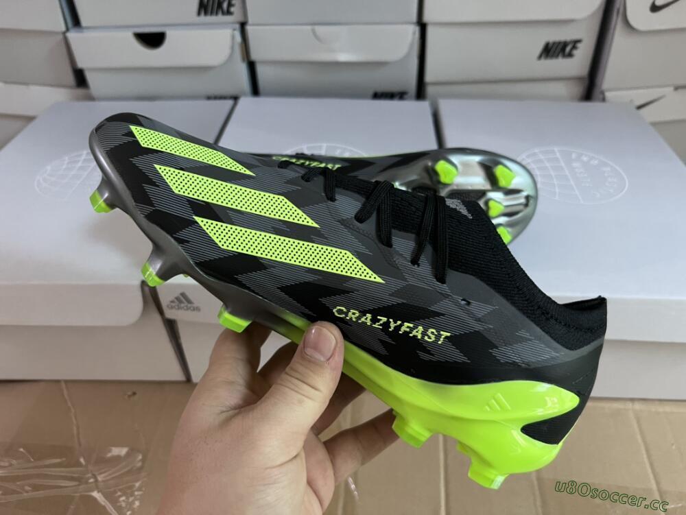 Men's Adidas x Crazyfast.1 FG Firm Ground Low-Tops Football Boots - Black/Green