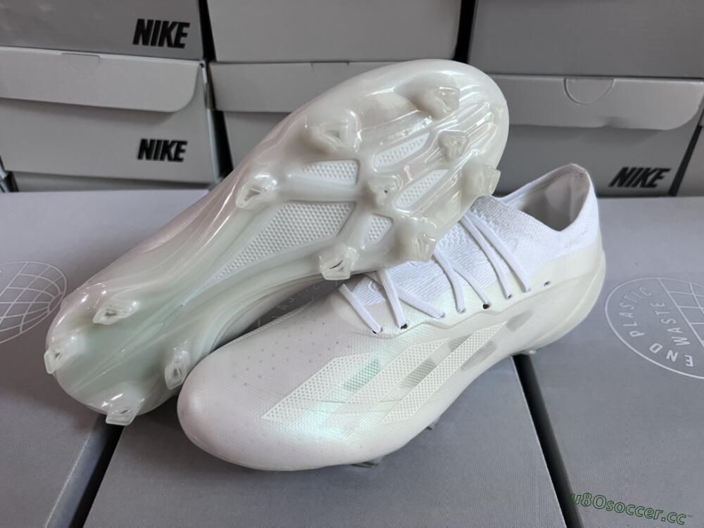 Men's Adidas X Crazyfast.1 FG Firm Ground Low-Tops Football Boots - White/White/White