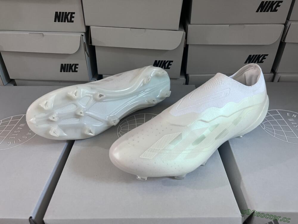 Men's Adidas X Crazyfast+ LL FG Firm Ground Low-Tops Football Boots - White/White/White