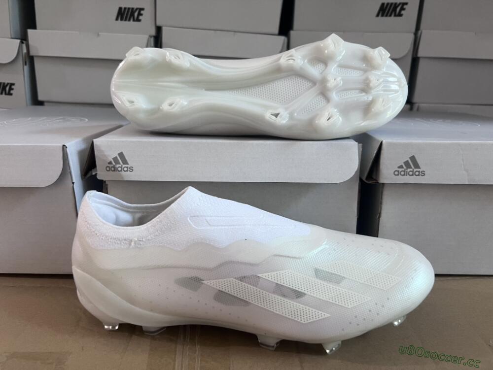 Men's Adidas X Crazyfast+ LL FG Firm Ground Low-Tops Football Boots - White/White/White