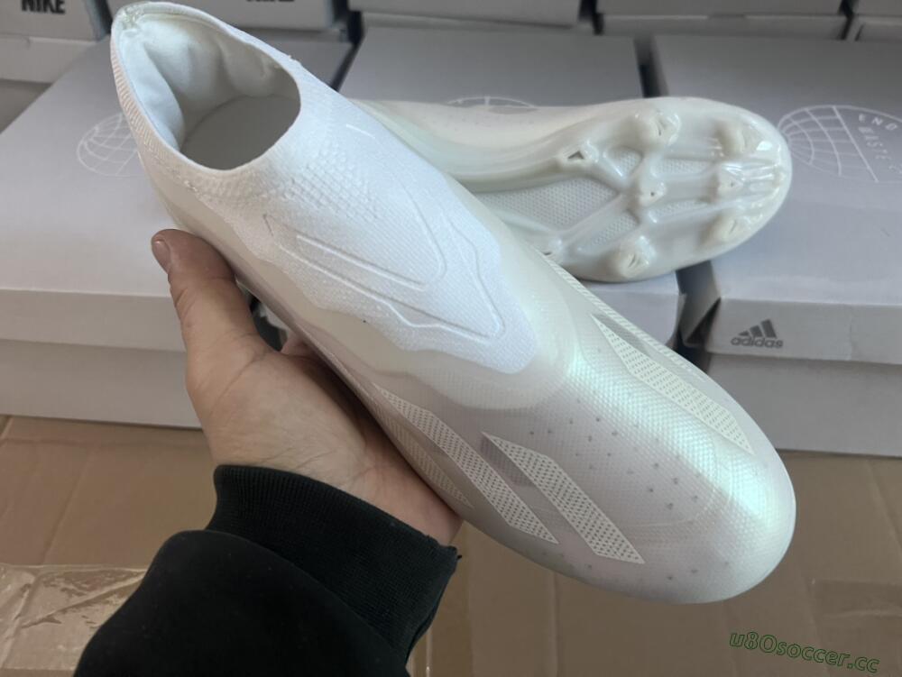 Men's Adidas X Crazyfast+ LL FG Firm Ground Low-Tops Football Boots - White/White/White
