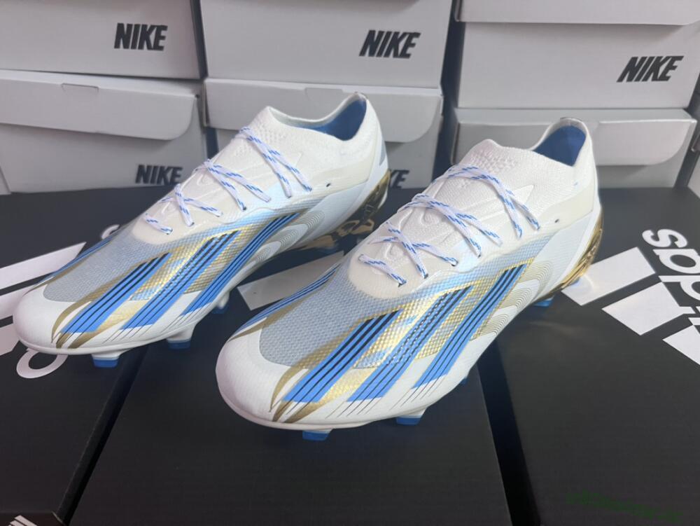 Men's Adidas X Crazyfast.1 FG Firm Ground Low-Tops Football Boots - White/Blue/Gold