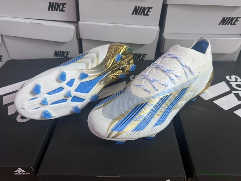 Men's Adidas X Crazyfast.1 FG Firm Ground Low-Tops Football Boots - White/Blue/Gold