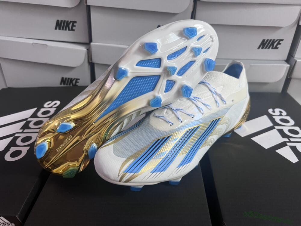 Men's Adidas X Crazyfast.1 FG Firm Ground Low-Tops Football Boots - White/Blue/Gold